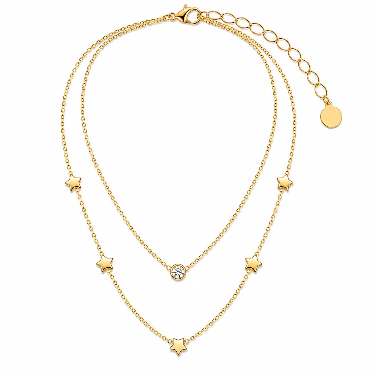 Layered Gold Star Charm Necklace